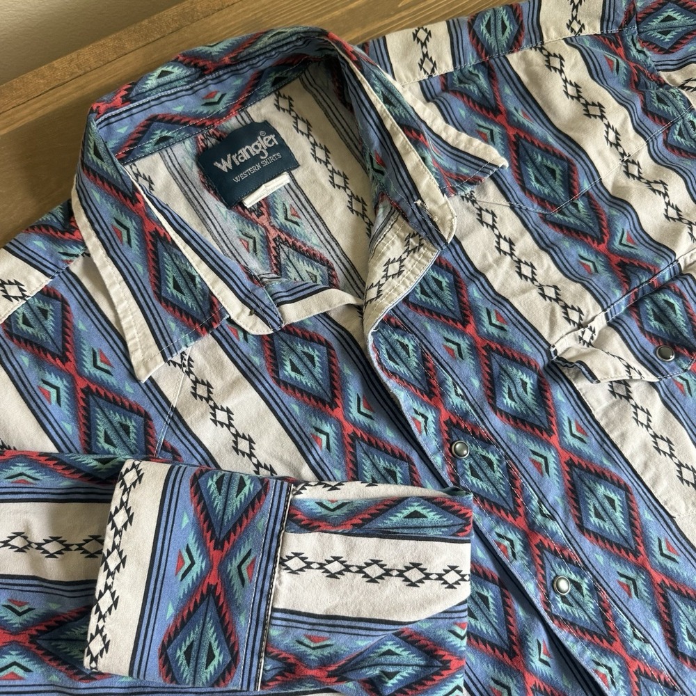 Wrangler Men's 2X Vintage Geometric Aztec Long Sleeve Snap Up Shirt Western 90's